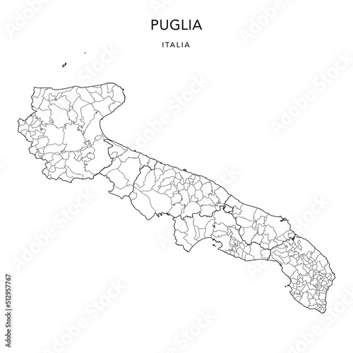 Vector Map of the Geopolitical Subdivisions of the Region of Apulia (Puglia) with Provinces and Municipalities (Comuni) as of 2022 - Italy