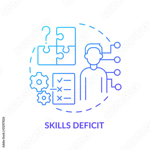 Skills deficit blue gradient concept icon. No professional development. Adaptability enemy in HR abstract idea thin line illustration. Isolated outline drawing. Myriad Pro-Bold fonts used