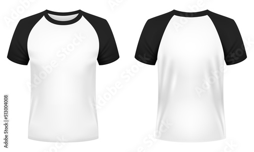 Short sleeve raglan t-shirt template. Front and back views. Vector illustration.
