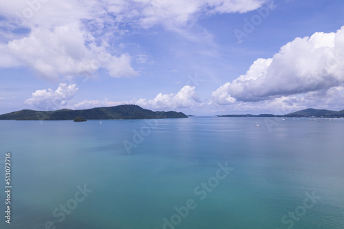 Beautiful sea water surface Blue sky background. Bird's eye view sea landscape