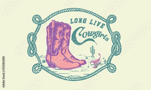 cowgirl boots typography vector design