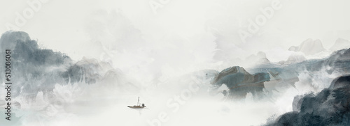 Chinese style artistic conception landscape painting background illustration