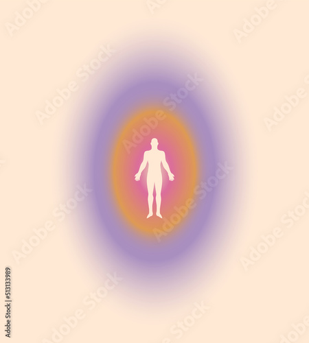 Human body aura minimalistic spiritual illustration with human silhouette surrounded radial gradient on light background. Minimalistic vector illustration