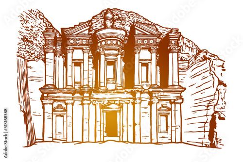 Petra -Jordan -The ancient city vector illustration - Hand drawn - Out line