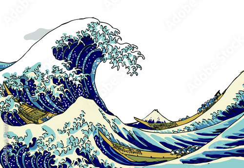 Vector sketch from the big japanese tsunami, Hokusai The Great Wave Of Kanagawa with empty background for copy space