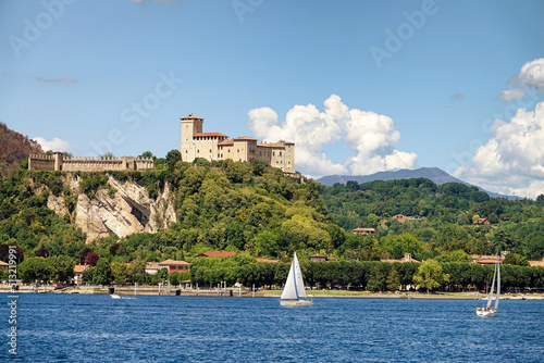 Rocca Angera, lakeside hilltop Borromeo Castle, on the Southern shore of Lago Maggiore. Italy