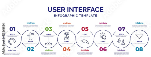 infographic template with icons and 8 options or steps. infographic for user interface concept. included redo arrow, download arrow, bending, arrow address back, mouse clicker, exchange personel,
