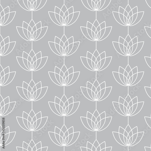 Seamless white and gray lotus flower pattern for bedclothes, tablecloth, oilcloth or other textile design