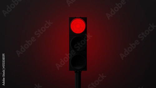 glowing red traffic light with backlight on a dark wall. Symbol of danger or expectation. template or source. 3d render