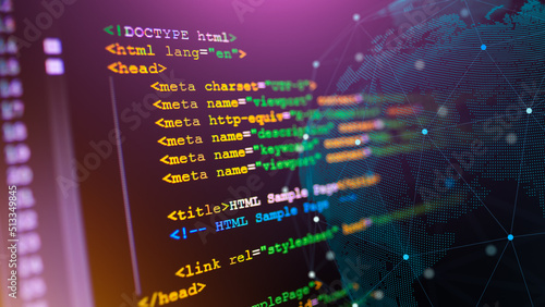 HTML code on computer monitor. Software / Web Developer Programming Code