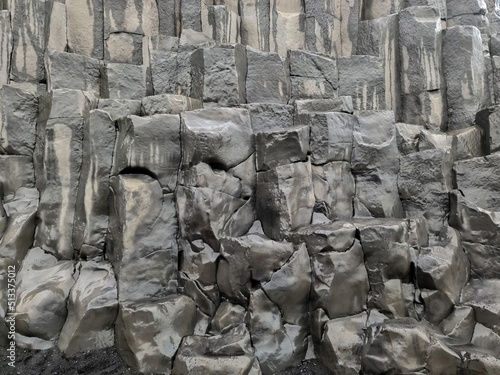 Amazing basalt rock structures at Endless Black Beach of Iceland.