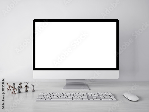3d rendering mockup template of blank white screen of computer.