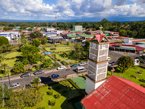 Beautiful aerial view of San Carlos La Fortuna Town - Arenal Volcano la Fortuna Church in Costa Rica