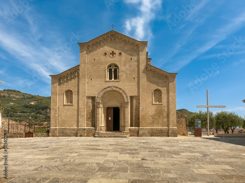 Aerial drone shot of a view of the church of San Michele Arcangelo in the medieval old town of Ventimiglia in Italy, Liguria, Italy. Beautiful panoramic aerial view vehicle of the Ligurian Riviera