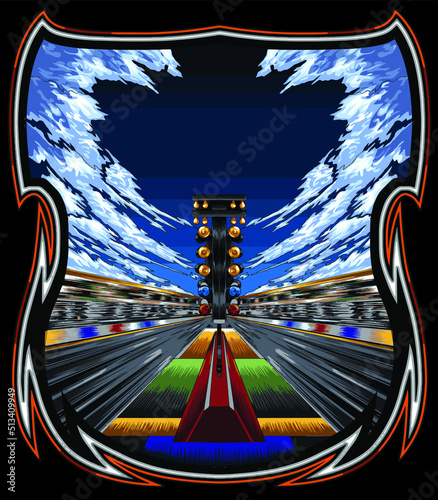 drag racing track isolated on black background for poster, t-shirt print, business element, social media content, blog, sticker, vlog, and card. vector illustration.
