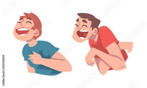 Laughing Out Loud Man Character Feeling Amused and Full of Fun Vector Set