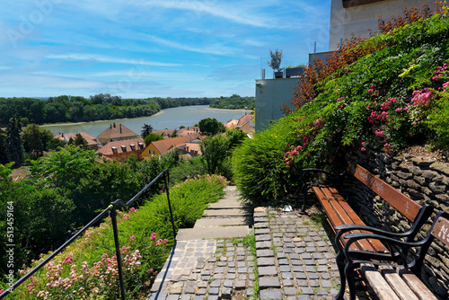 View of Szentendre city from the hills with the Danube river in Hungary