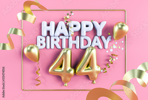 Happy Birthday 44 in Gold auf Rosa