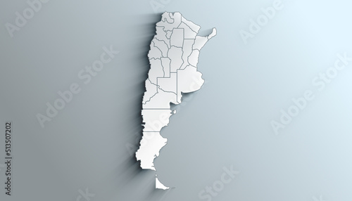Modern White Map of Argentina with Provinces and Territories With Shadow