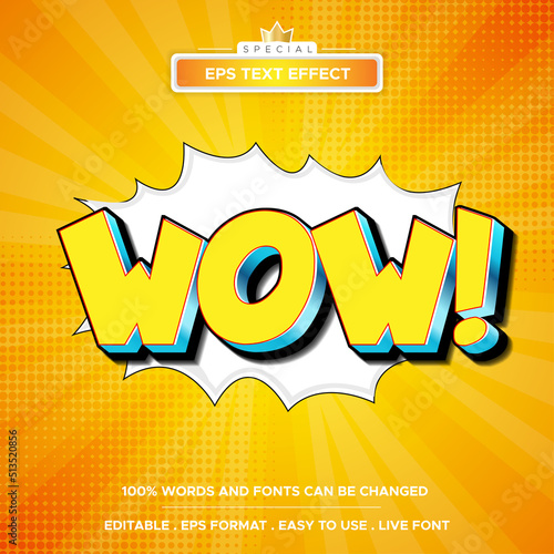 Editable comic wow vector text effect with modern style design