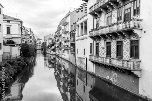 Traditional Paduan architecture, buildings by the river Brenta in Padua, Italy