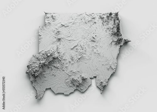 3D illustration of the Sudan map with a white shaded relief