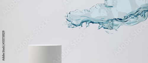 3d cosmetic background. podium with abstract water splash white background for banner, product or cosmetics presentation. 3d rendering illustration.
