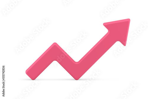 Pink glossy dynamic arrow positive financial trend upward pointer realistic 3d icon vector