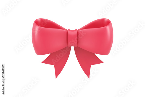 Bright pink festive bow ribbon present design elegant holiday element realistic 3d icon vector