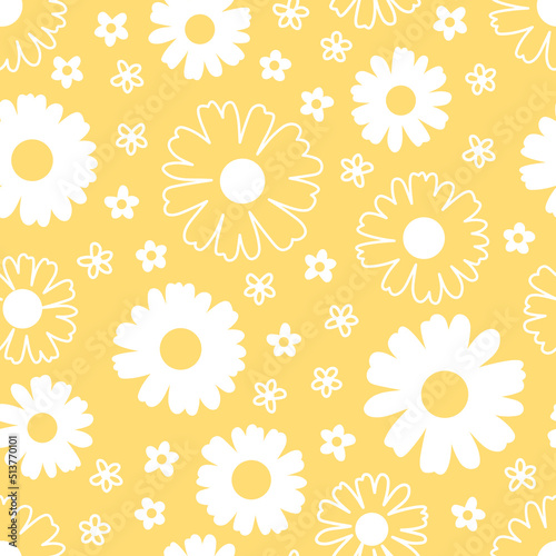 Seamless pattern flowers daisies silhouette vector illustration