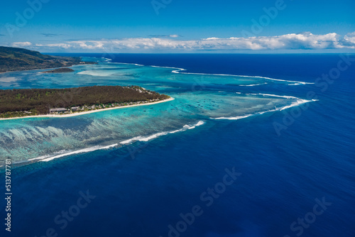 Tropical coastline at Mauritius with Indian ocean. Aerial view