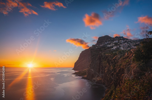 Sunset panorama of Camara de Lobos village in Madeira island, Portugal. October 2021