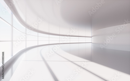 White turning tunnel with light and shadow, 3d rendering.