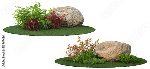 3d render trees and shrubs with white background