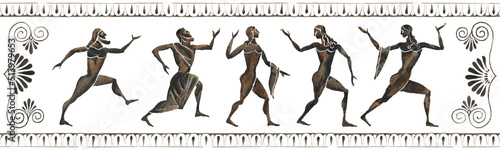 Terracotta Bowl Ancient Greek Art. Dancing people. Web banner.