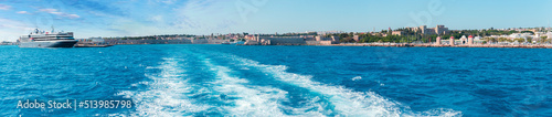 Panoramic view of the city of Rhodes from the sea, Greece