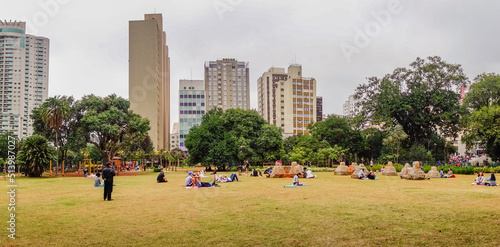 Sao Paulo, Brazil: people having leisure in Parque Augusta city park, at cloudy day 