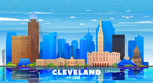 Cleveland Ohio (USA) skyline with panorama on sky background. Vector Illustration. Business travel and tourism concept with modern buildings. Image for banner or web site