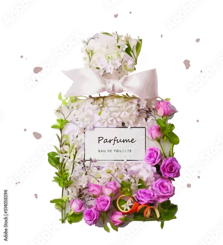 Perfume bottle with flowers. Fashion and style, clothes and accessories