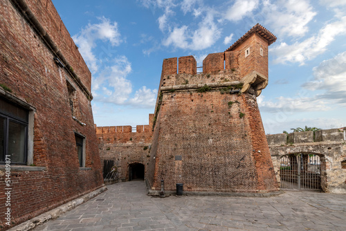 Inside the fortified walls of the historic New Fortress or Fortezza Nuevo in the New Venice canal area of Livorno, Italy.