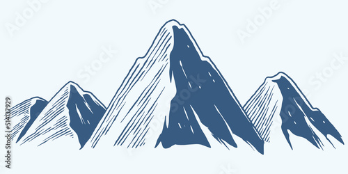 four Hand drawing line up of mountain hill plateau sketch illustration isolated on white background.