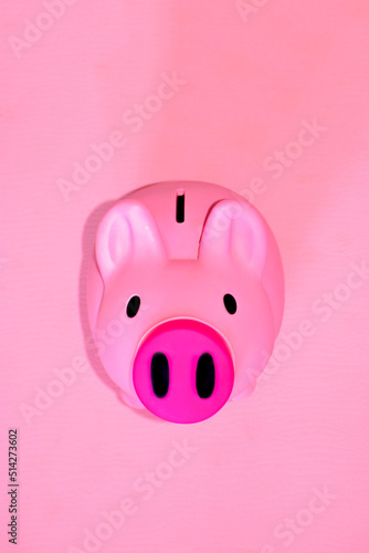 pink piggy bank on pink background