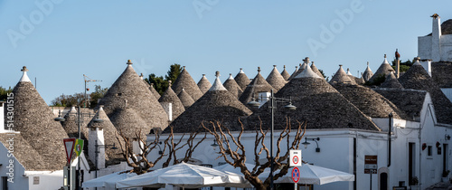 Scenic roofs of houses in historic Trulli district in Alberobello, Italy