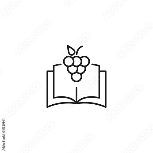 Encyclopedia, science, education signs. High quality symbol for stores, books, articles, sites. Editable stroke. Vector line icon of grape over opened book