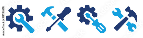 Tool icon vector set. Maintenance tools with wrench, gear, spanner, hammer and screwdriver symbol illustration for fix and repair concept.