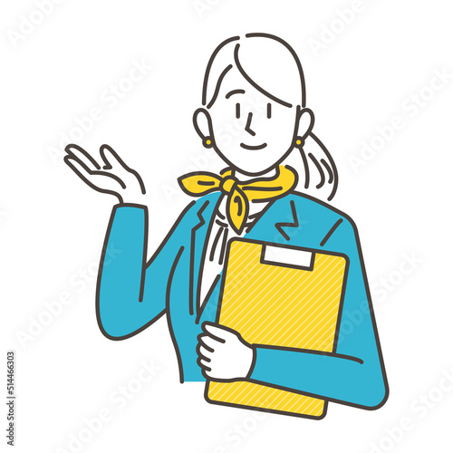 Female concierge giving a tour with a smile [Vector illustration].