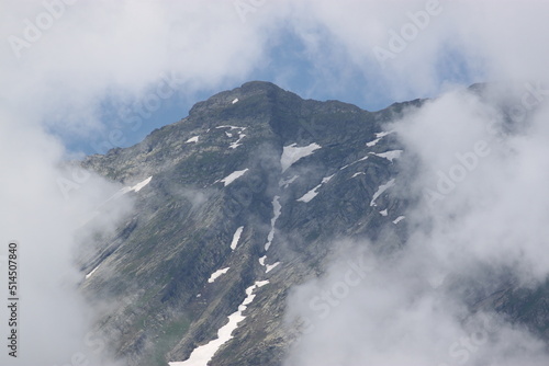 The top of the mountain in the clouds near Lake Ritsa in Abkhazia.