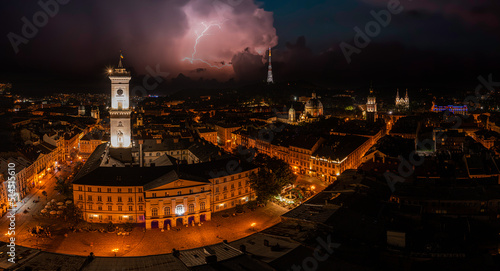 Aerialdrone with lightning on the sky
