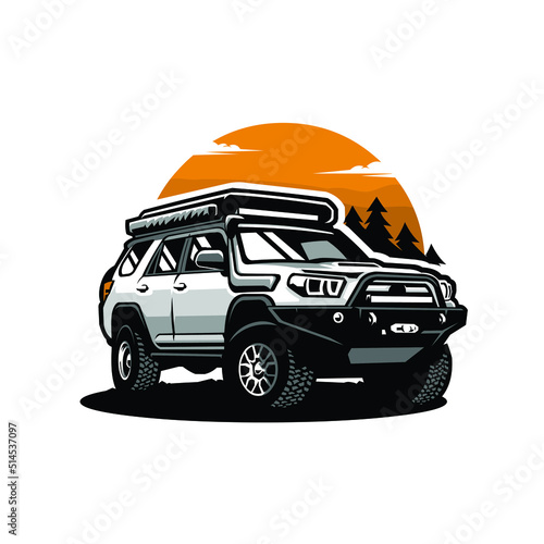 Premium adventure overland SUV in outdoor scenery vector illustration. Best for adventure sport automotive related industry
