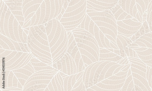 Leaves Seamless Pattern. Abstract Lines Leaves Background. Floral Wallpaper. Botanical Design for Prints, Surface, Home Decoration, Fabric. Vector Illustration.